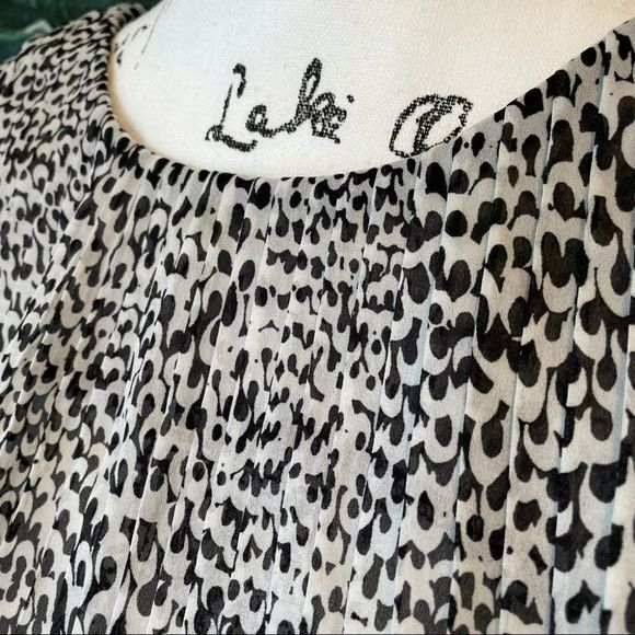 Ann Taylor Loft Black White Print Blouson Peplum Blouse Top sz MP Medium Petite - Picture 6 of 12